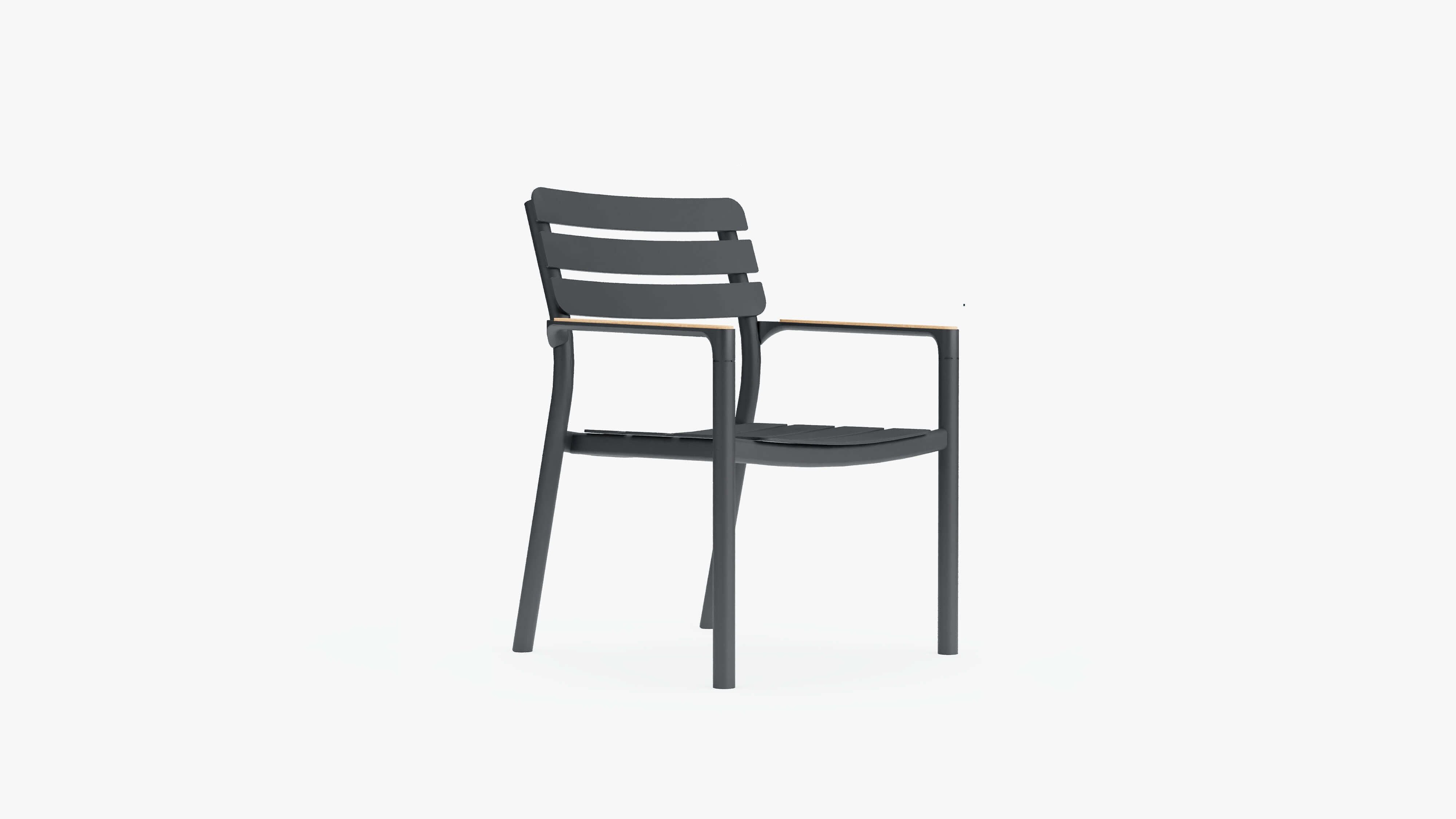 outer-595 armchair-Charcoal aluminum 595 armchair shown with full dimension callouts against a light background
