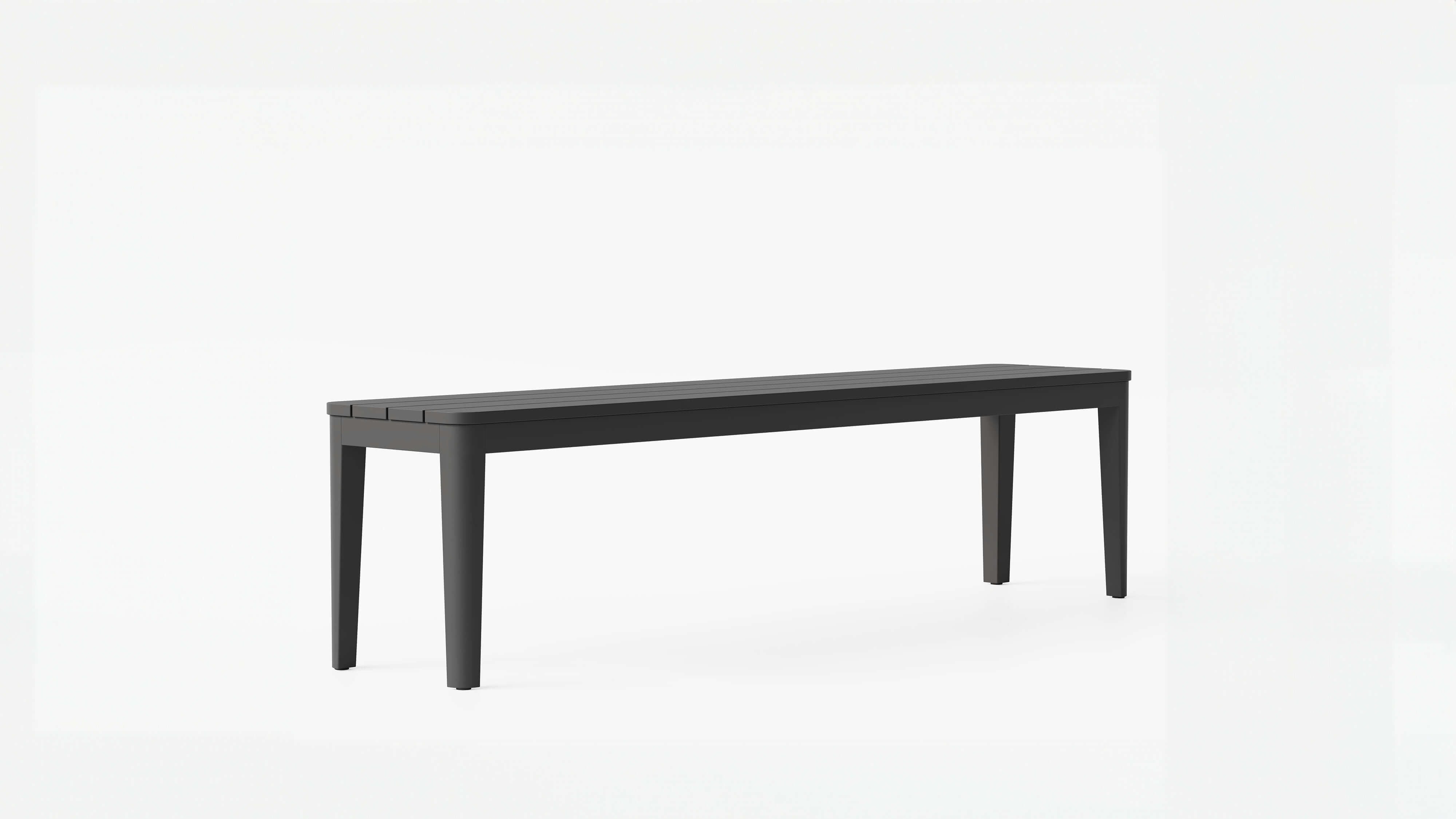 outer-aluminum dining bench-sleek charcoal slatted outdoor bench on clean white backdrop highlighting modern lines and durable weather-ready aluminum construction