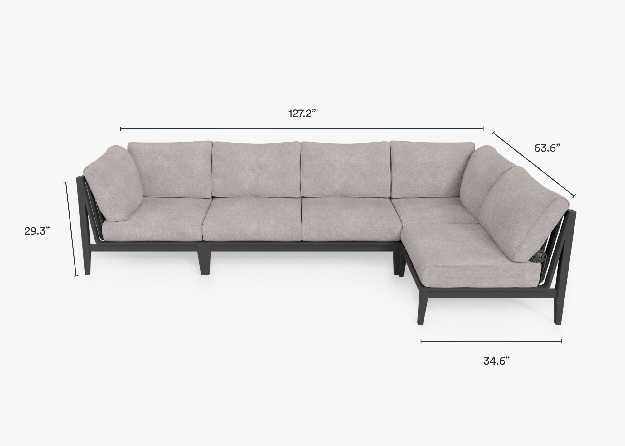 Charcoal Aluminum Outdoor L Sectional - 5 Seat dimensions in inches, also listed under Dimensions and Weights. #color_sandstone gray