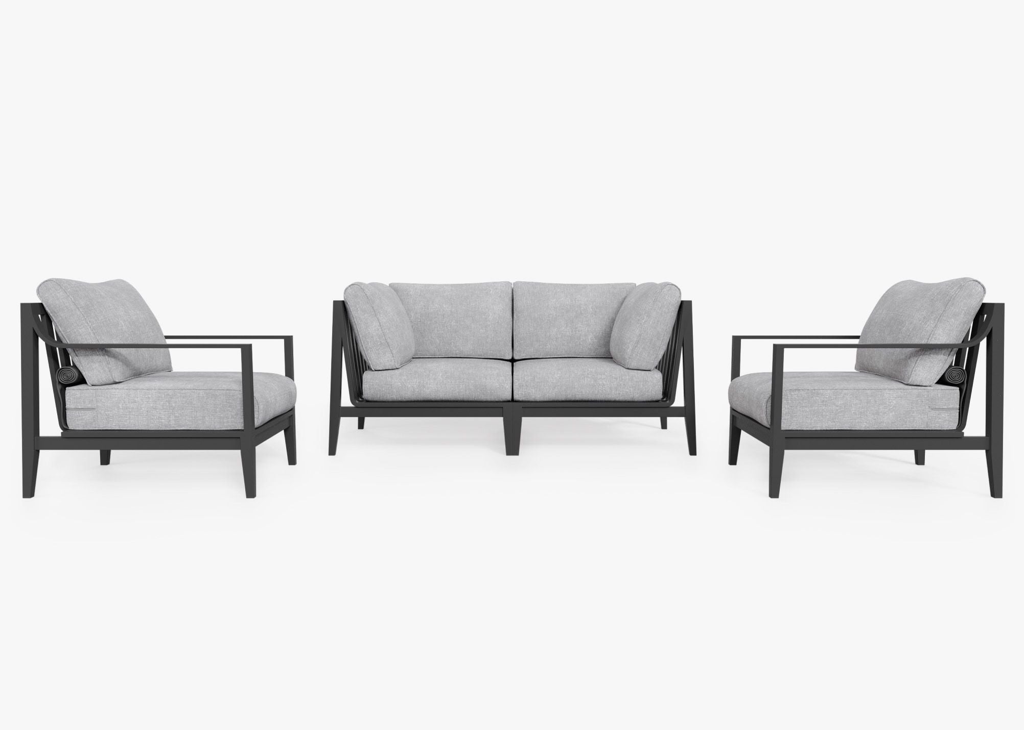 Charcoal Aluminum Outdoor Loveseat with Armchairs - 4 Seat, front. Comfortable, durable, and weather resistant outdoor seating with memory foam. #color_pacific fog gray