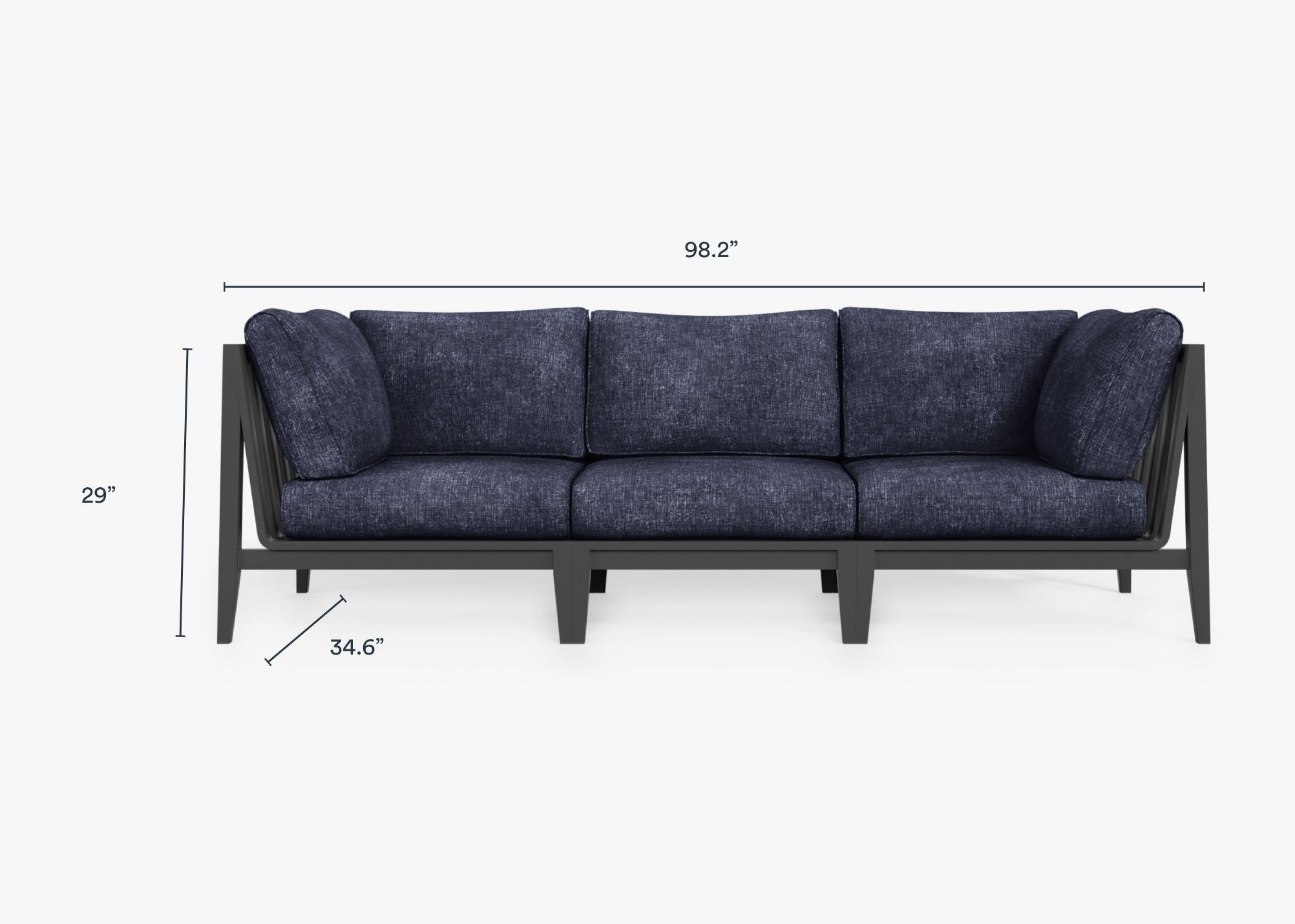 Charcoal Aluminum Outdoor Sofa - 3 Seat dimensions in inches, also listed under Dimensions and Weights. #color_deep sea navy