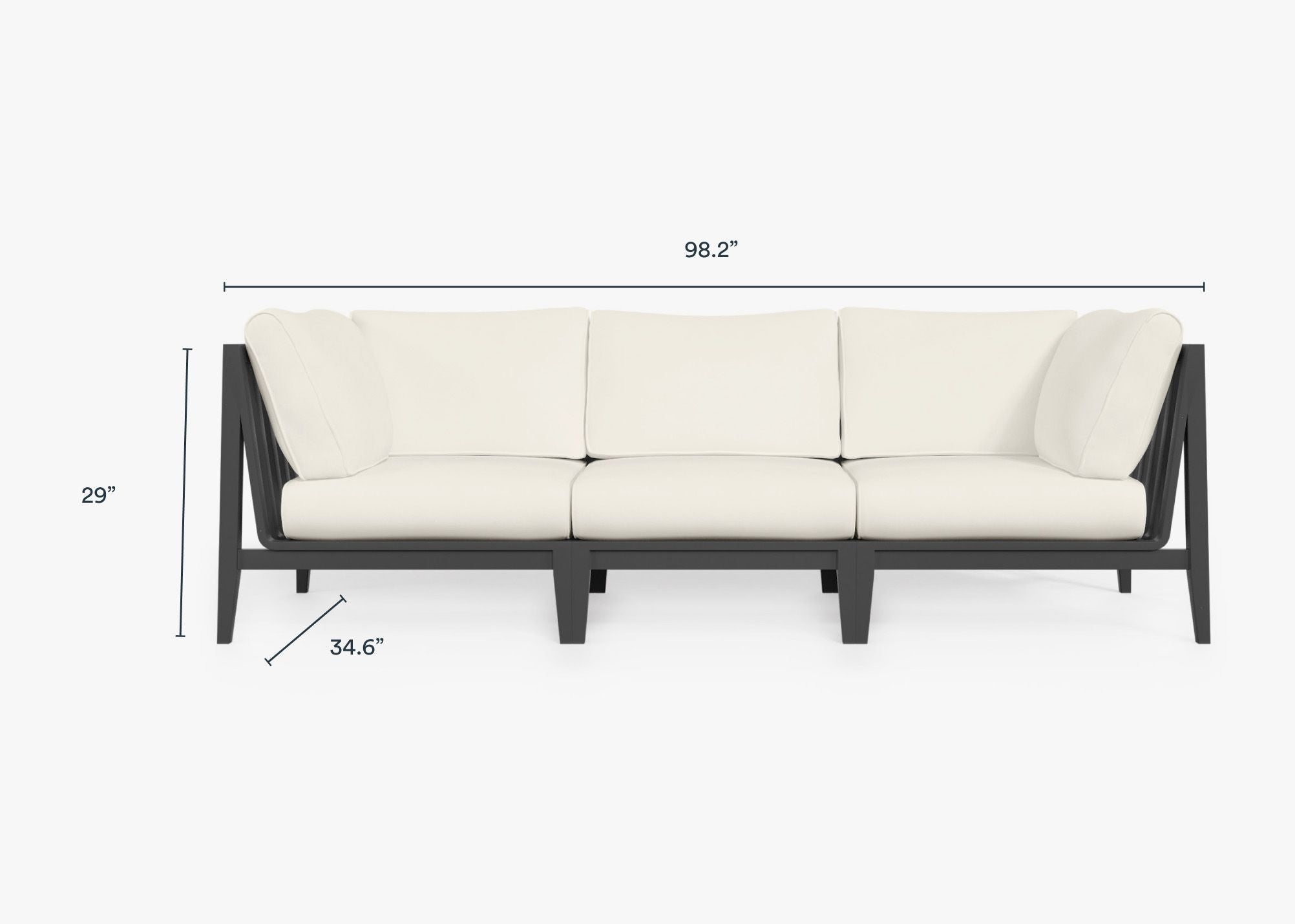 Charcoal Aluminum Outdoor Sofa - 3 Seat dimensions in inches, also listed under Dimensions and Weights. #color_palisades cream