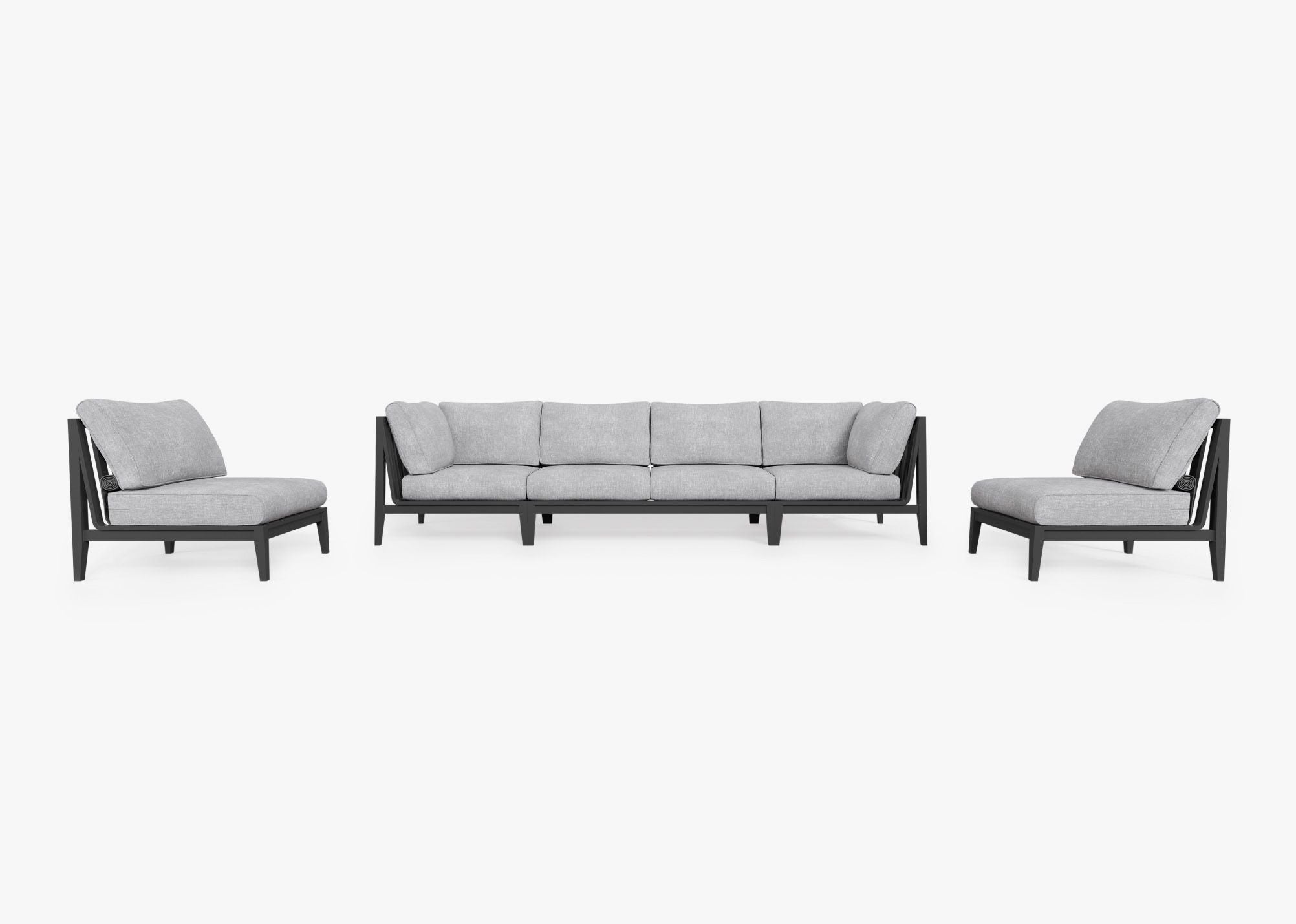 Charcoal Aluminum Outdoor Sofa with Armless Chairs - 6 Seat, front. Comfortable, durable, and weather resistant outdoor seating with memory foam. #color_pacific fog gray