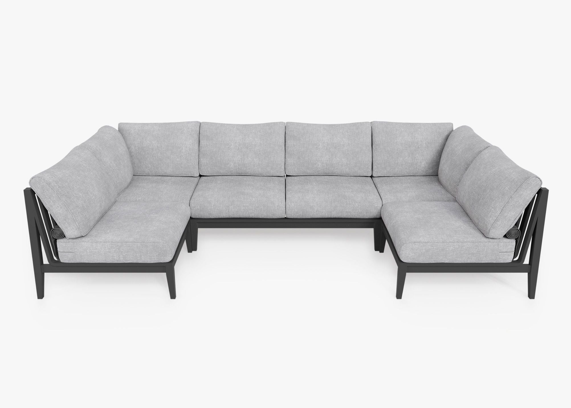 Charcoal Aluminum Outdoor U Sectional - 6 Seat, front. Comfortable, durable, and weather resistant outdoor seating with memory foam. #color_pacific fog gray
