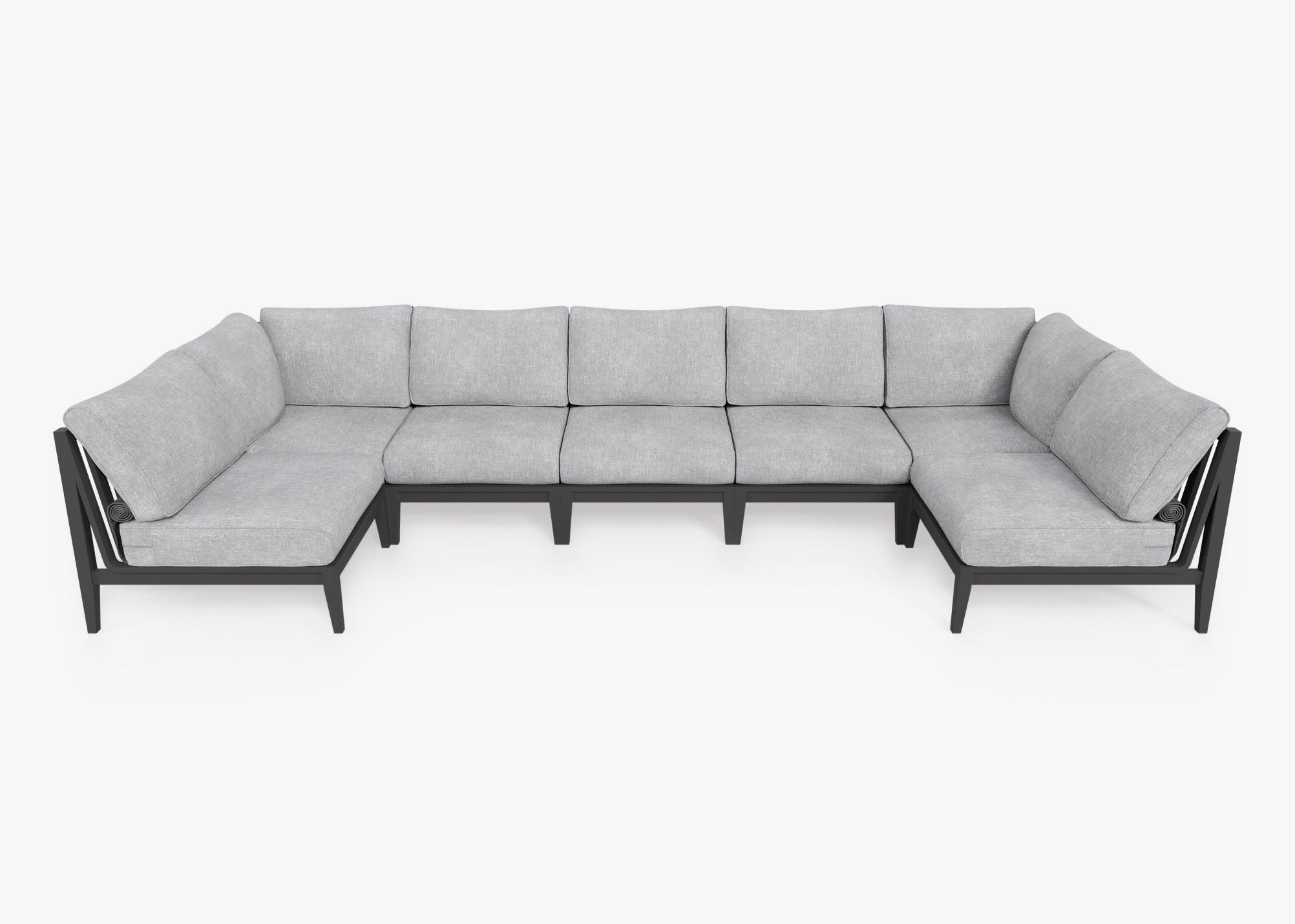 Charcoal Aluminum Outdoor U Sectional - 7 Seat, front. Comfortable, durable, and weather resistant outdoor seating with memory foam. #color_pacific fog gray