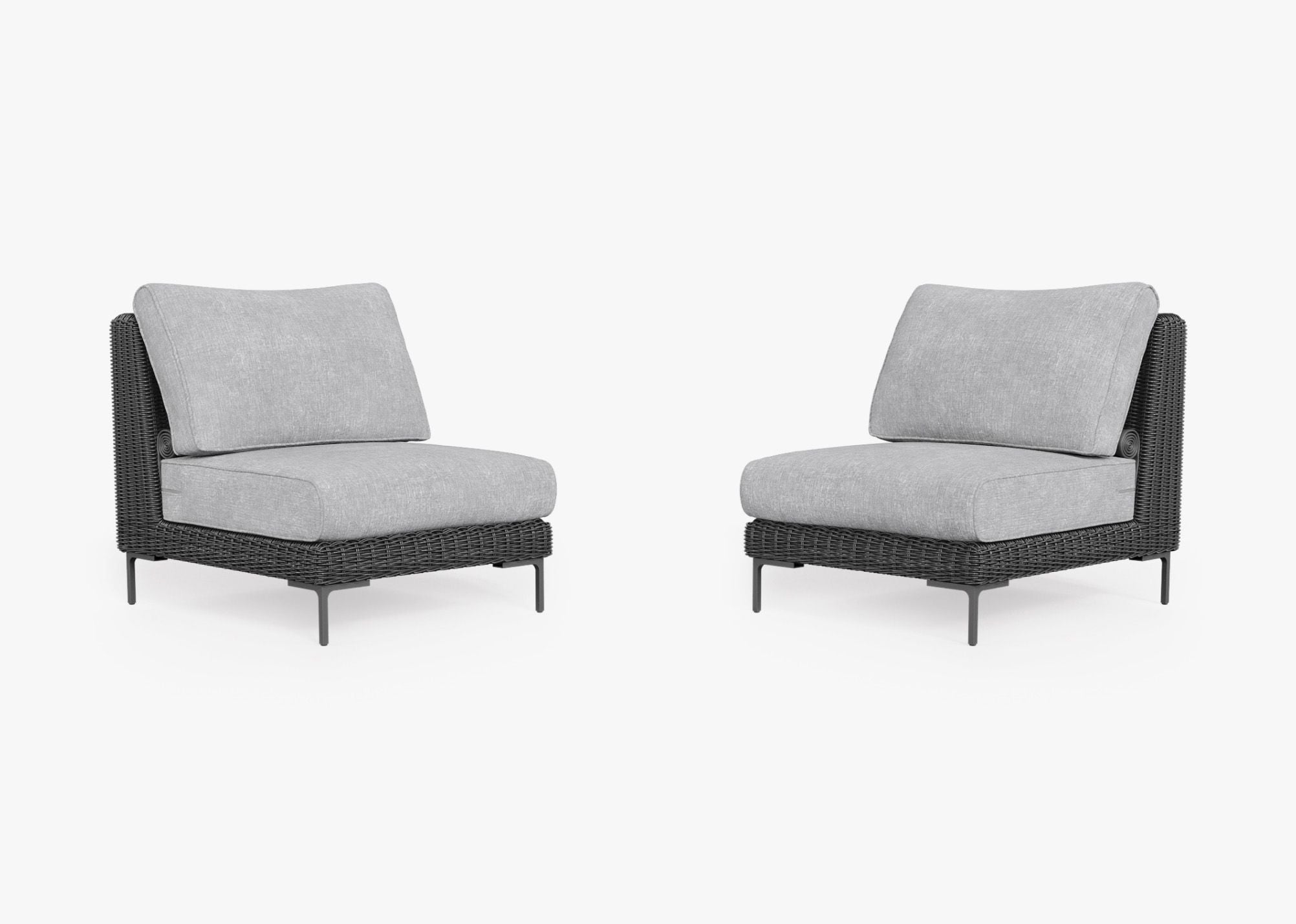 Black Wicker Outdoor Armless Chair Conversation Set, front. Comfortable, durable, and weather resistant outdoor seating with memory foam. #color_pacific fog gray