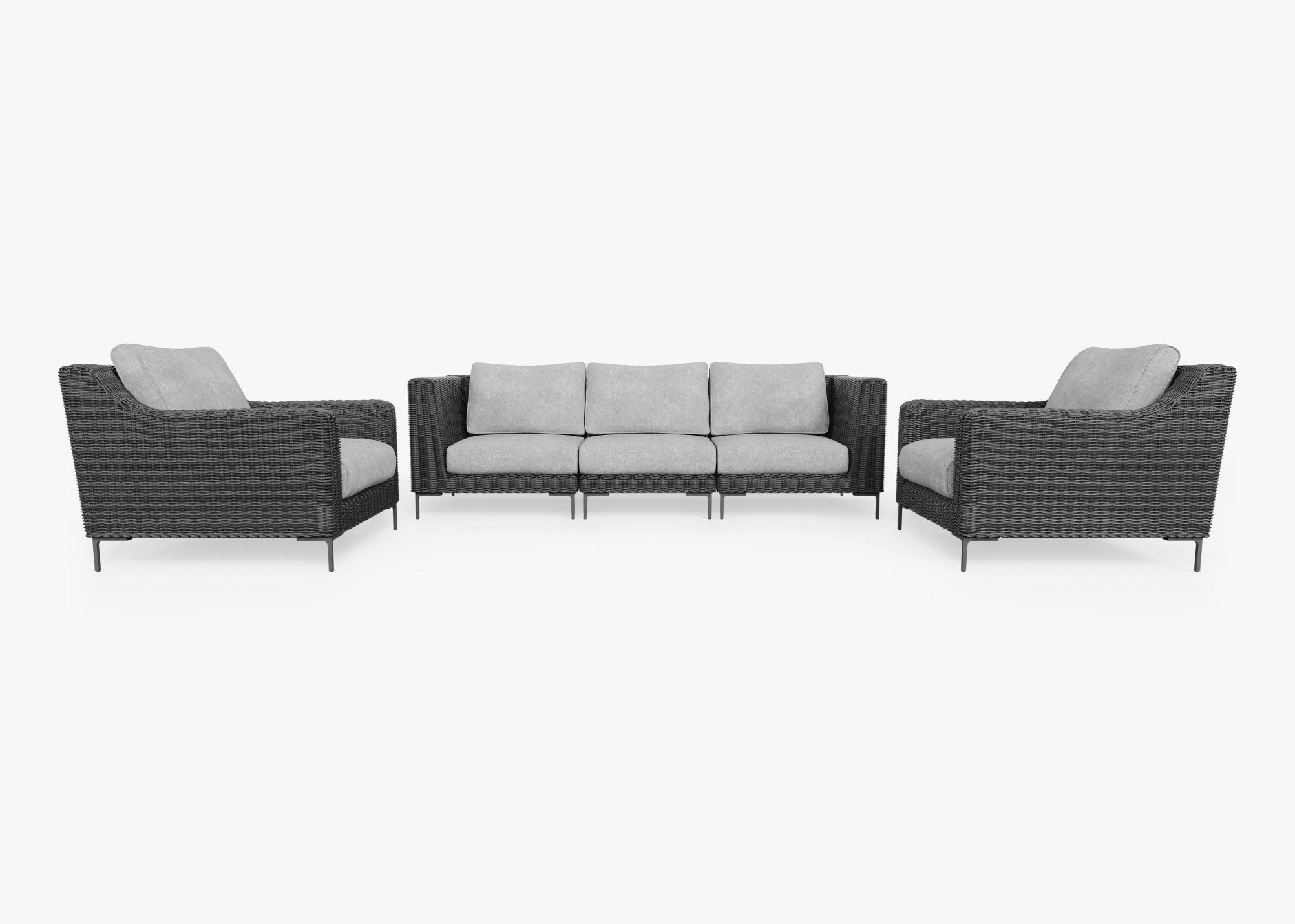 Black Wicker Outdoor Sofa with Armchairs - 5 Seat, front. Comfortable, durable, and weather resistant outdoor seating with memory foam. #color_pacific fog gray