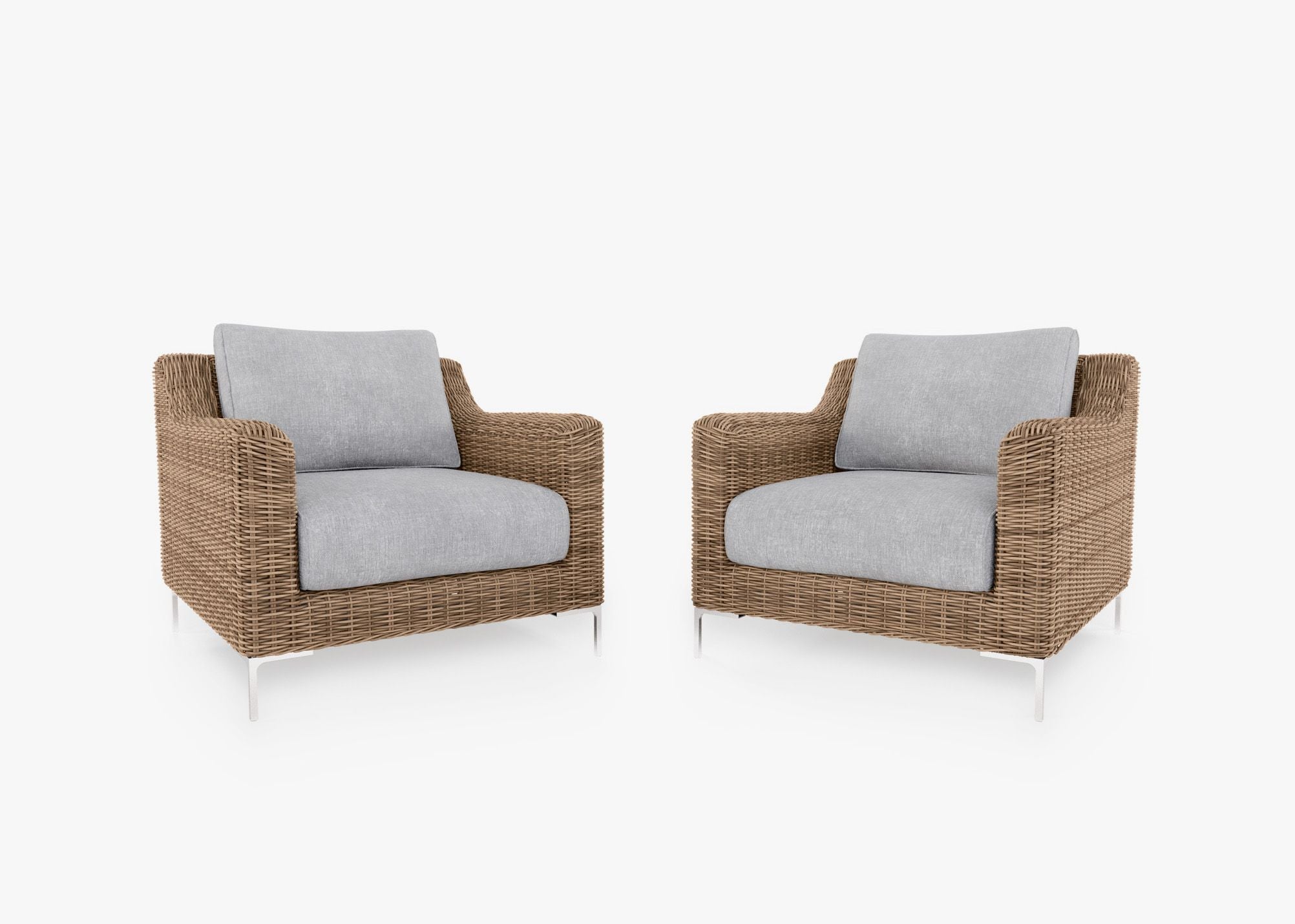 Brown Wicker Outdoor Armchair Conversation Set, front. Comfortable, durable, and weather resistant outdoor seating with memory foam. #color_pacific fog gray