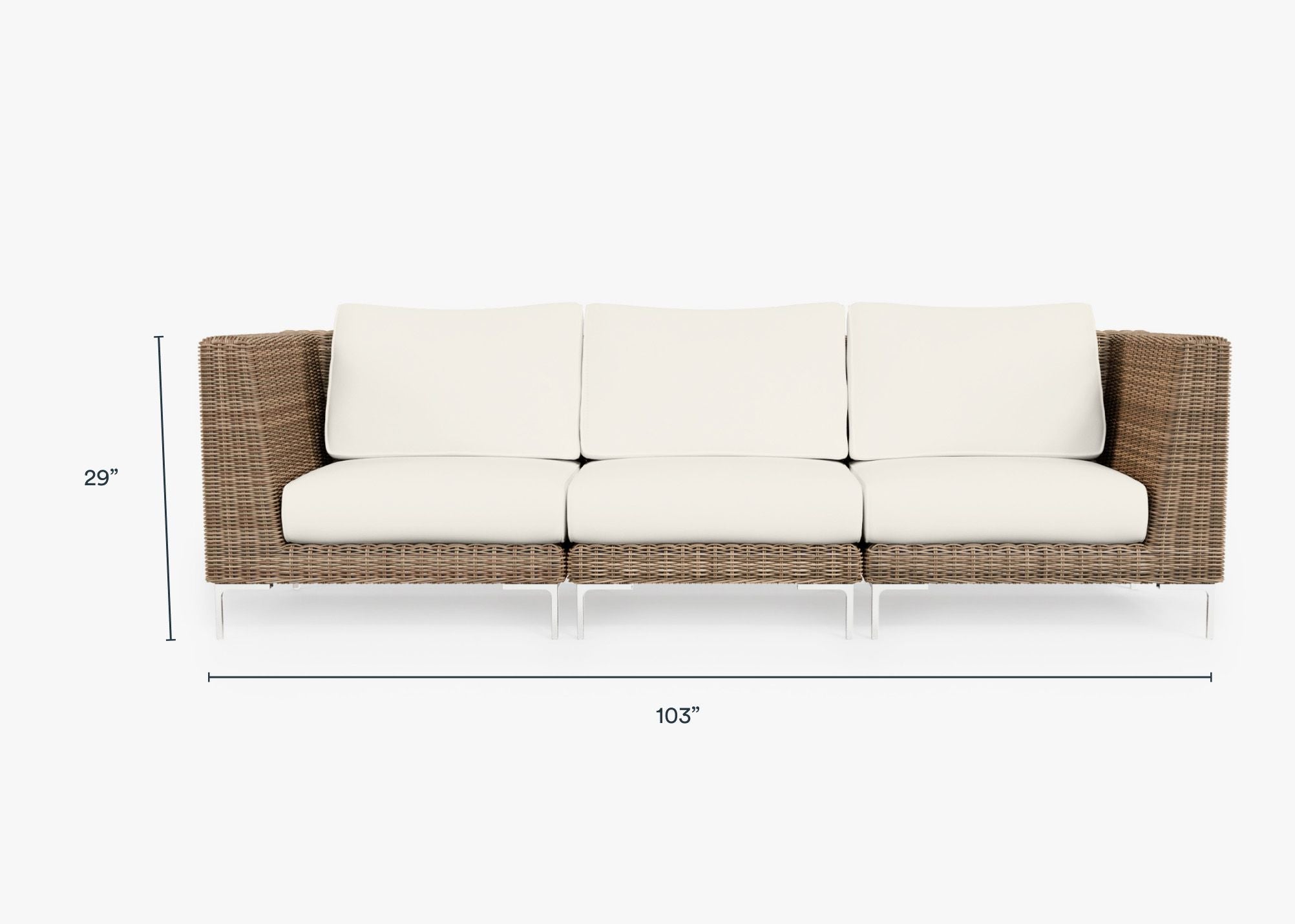 Brown Wicker Outdoor Sofa - 3 Seat dimensions in inches, also listed under Dimensions and Weights. #color_palisades cream