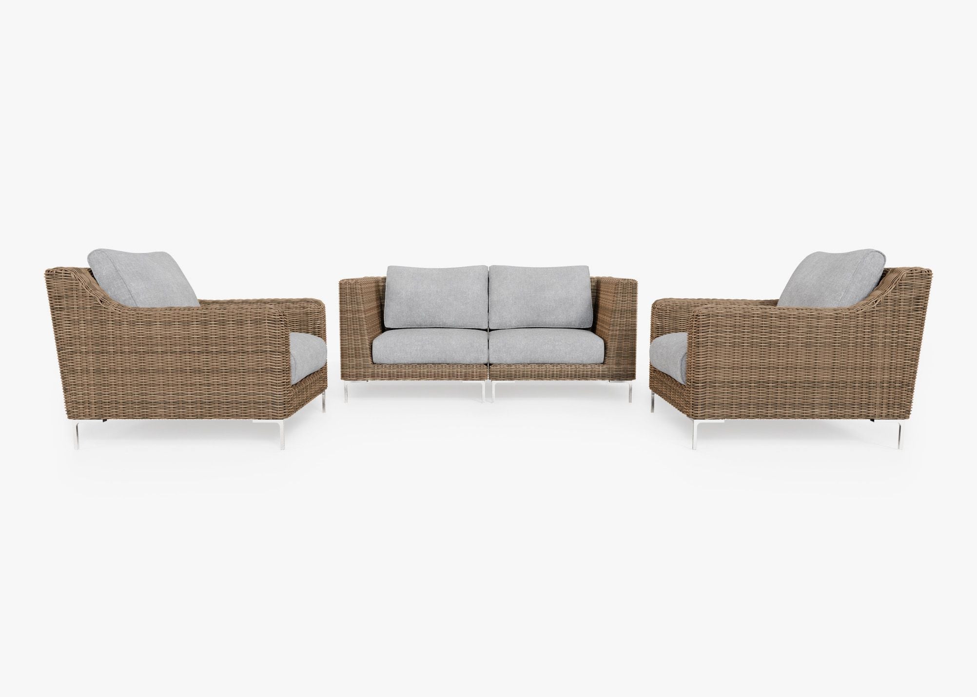 Brown Wicker Outdoor Loveseat with Armchairs - 4 Seat, front. Comfortable, durable, and weather resistant outdoor seating with memory foam. #color_pacific fog gray