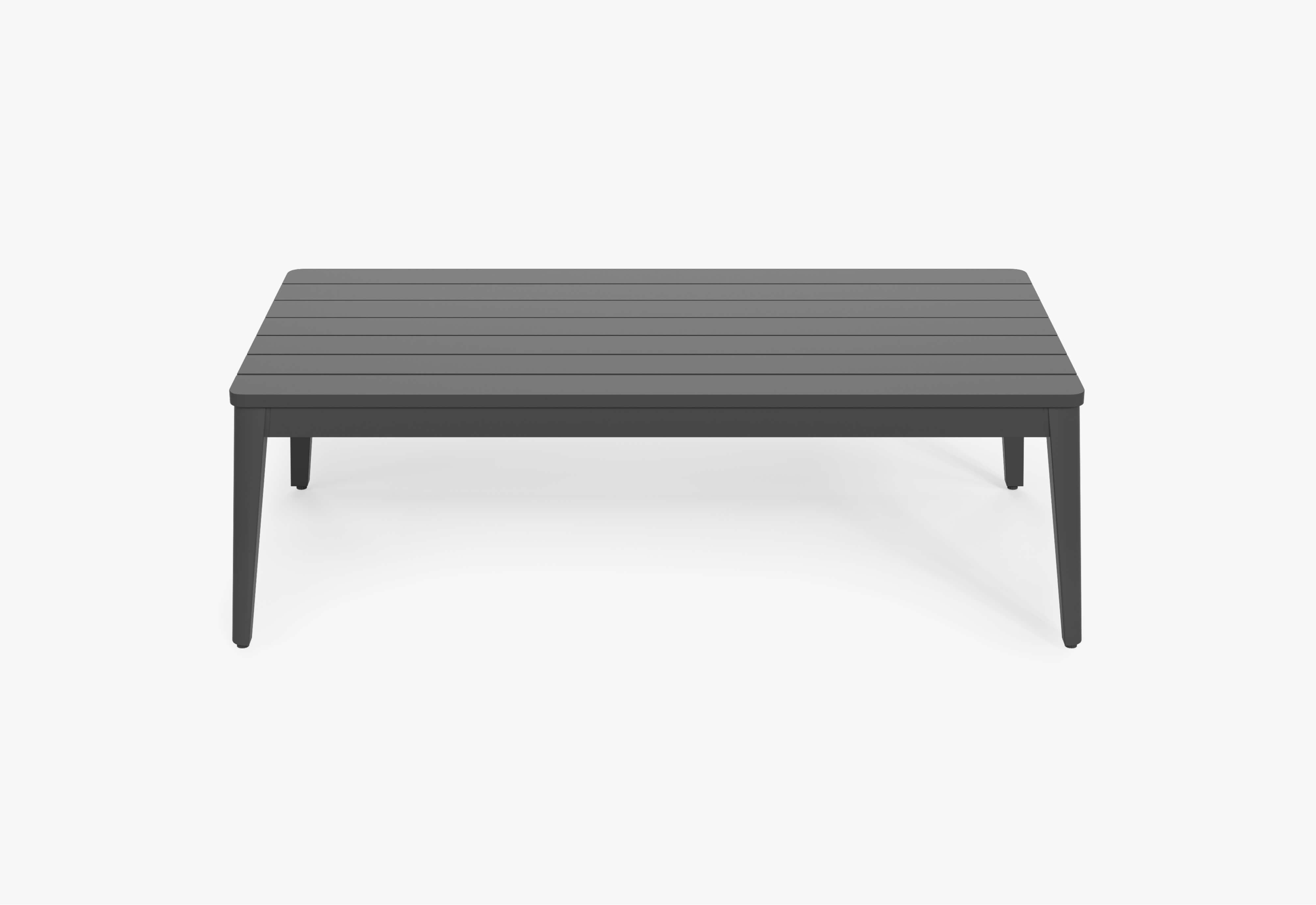 Charcoal Aluminum Rectangular Coffee Table, front view. #color_charcoal