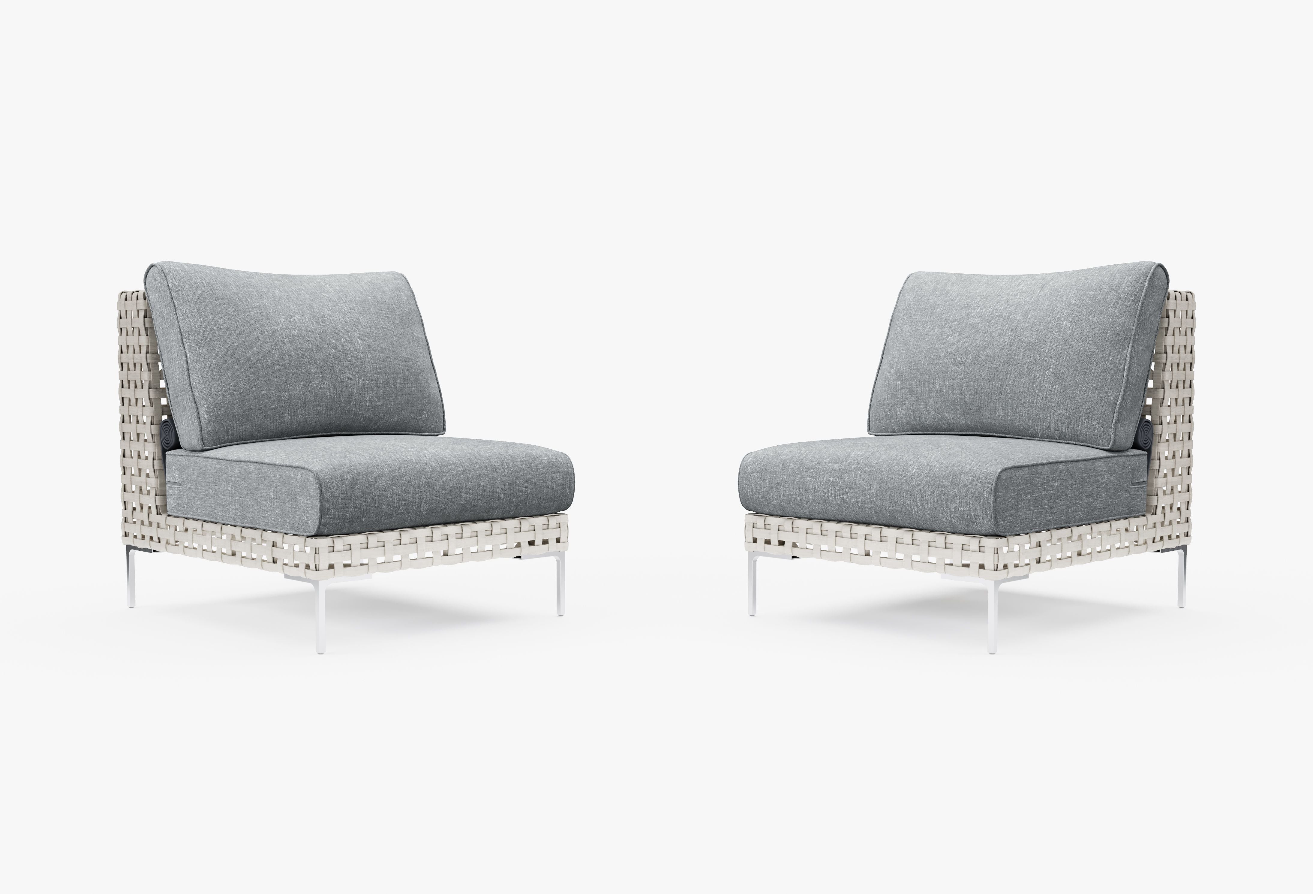 Open Weave Wicker Outdoor Armless Chair Conversation Set in Pacific Fog Gray #color_pacific fog gray