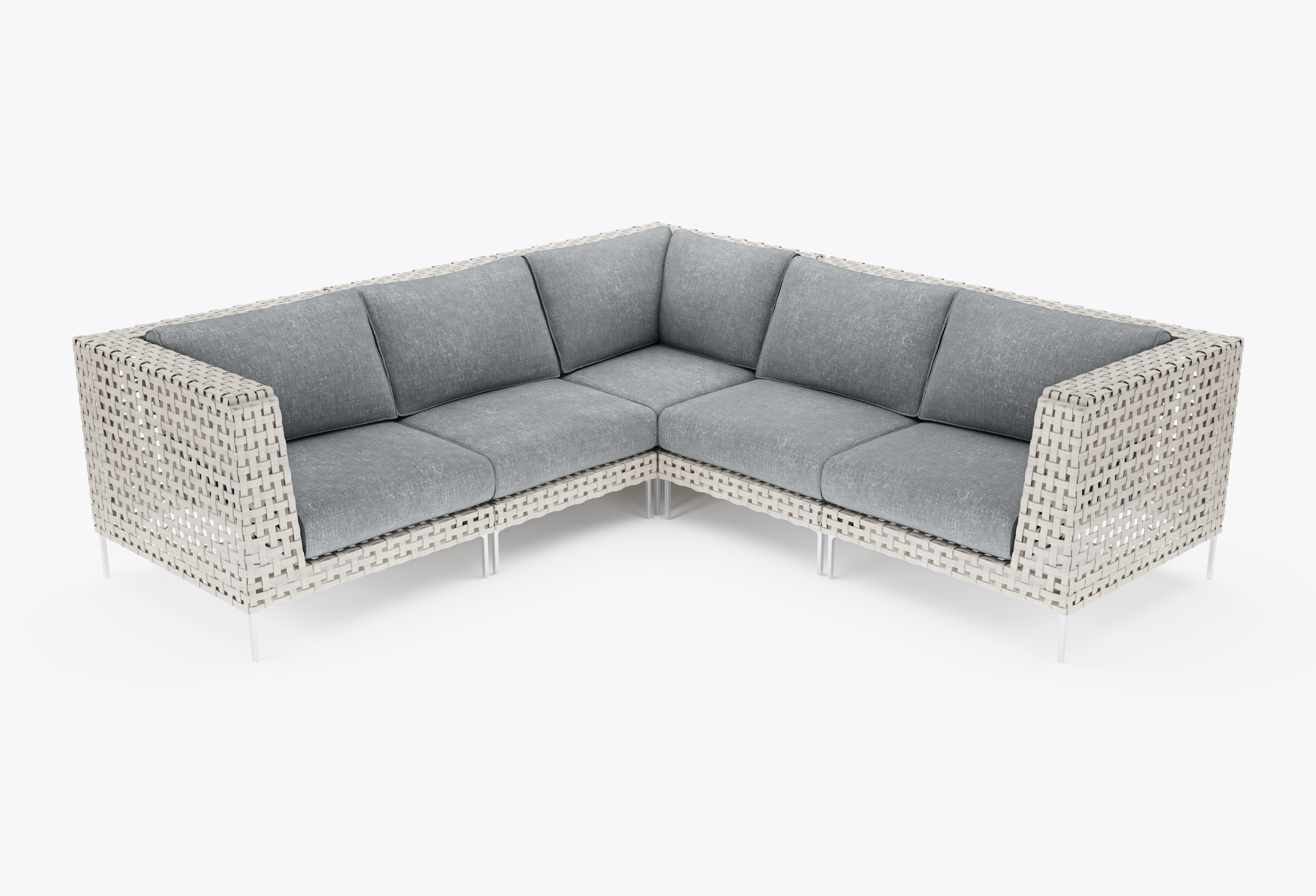 Open Weave Wicker Outdoor Corner Sectional - 5 Seat in Pacific Fog Gray #title_pacific fog gray