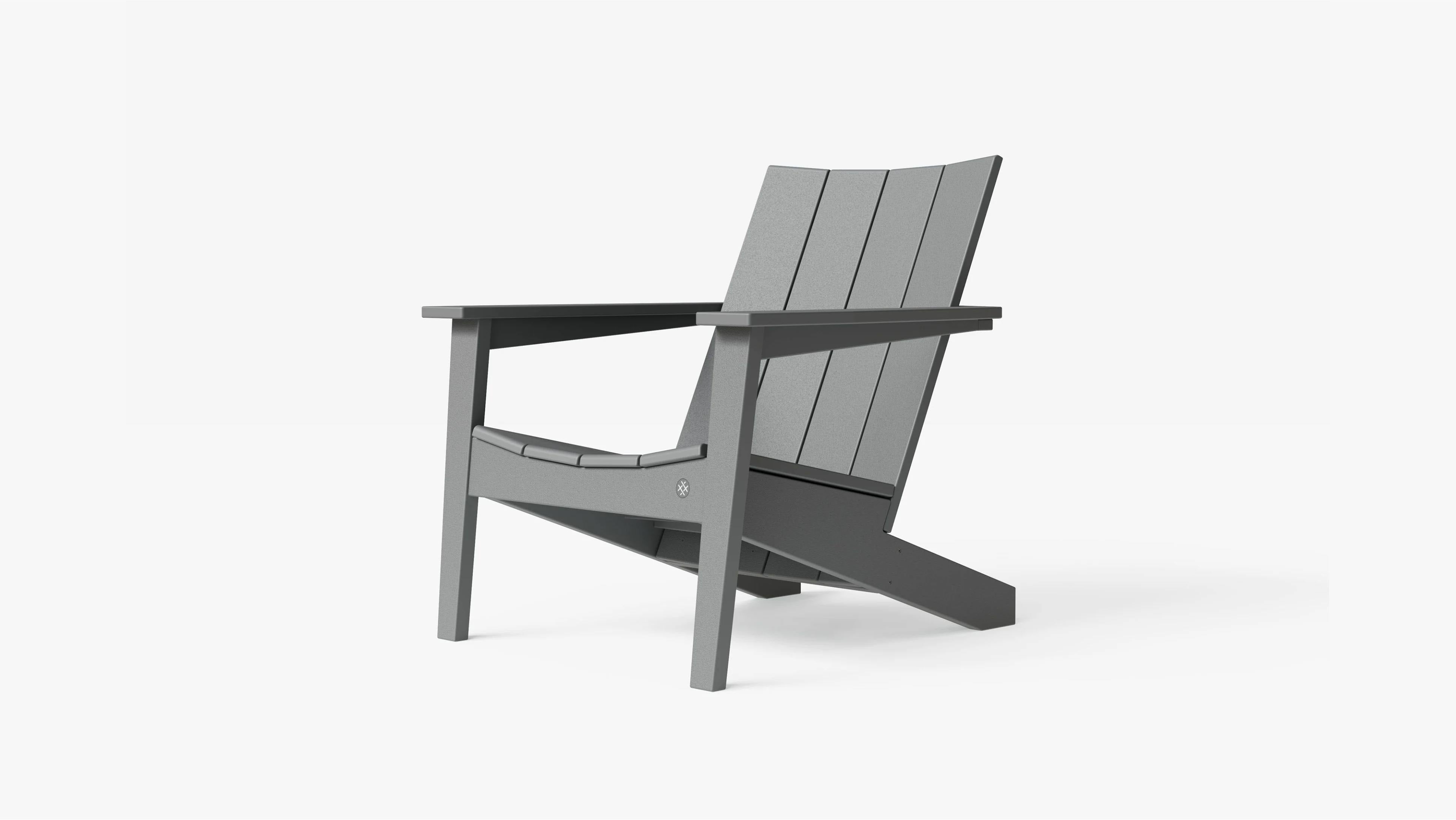 Gray outdoor Adirondack chair with wide armrests on a white background
