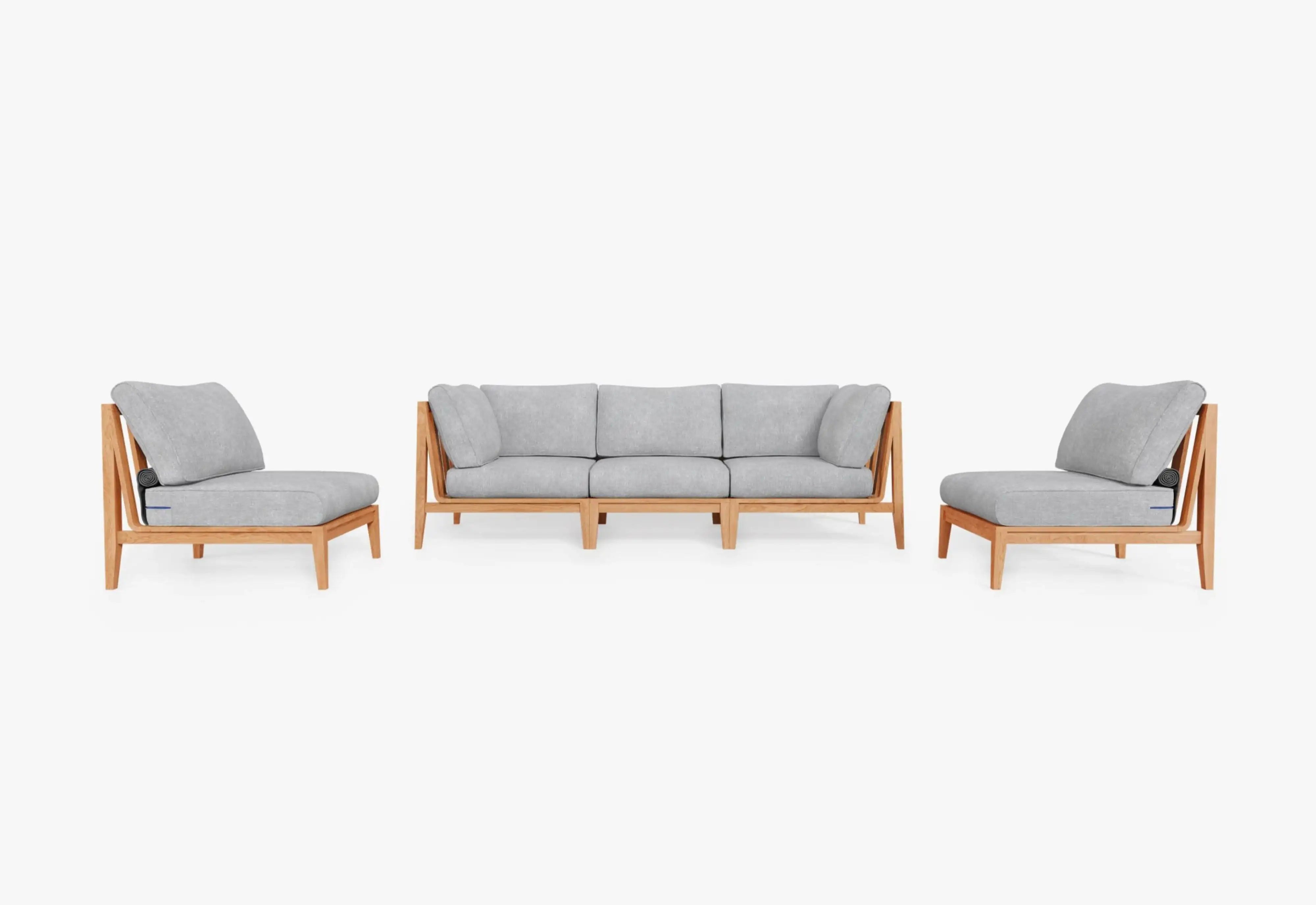 Outer modular outdoor sofa set with three seating pieces on a white background
