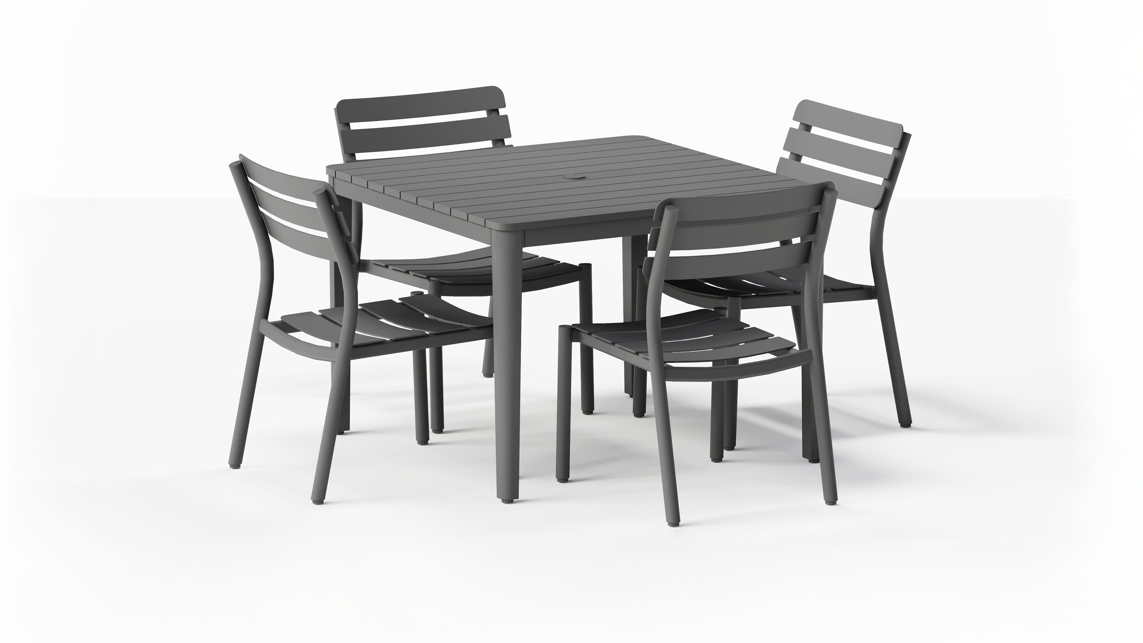Aluminum Outdoor Square Dining Table + 4 595 Armless Chairs #color_charcoal