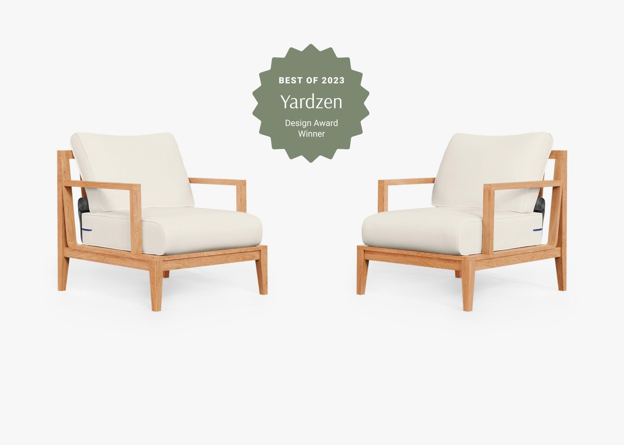 Teak outdoor sofa and armchair conversation set with cream cushions arranged on a wooden deck, ideal for outdoor seating and relaxation.-teak outdoor sofa-outer #color_palisades cream