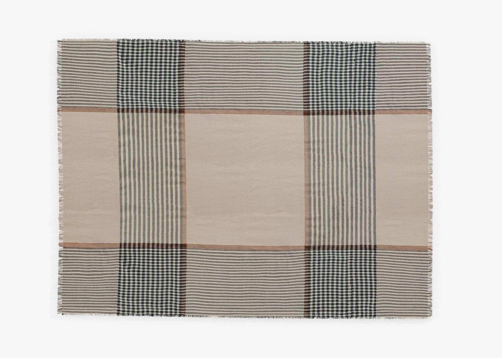 Outdoor bug shield throw blanket using recycled materials in Striped Plaid pattern, shown unfolded. #color_Striped Plaid