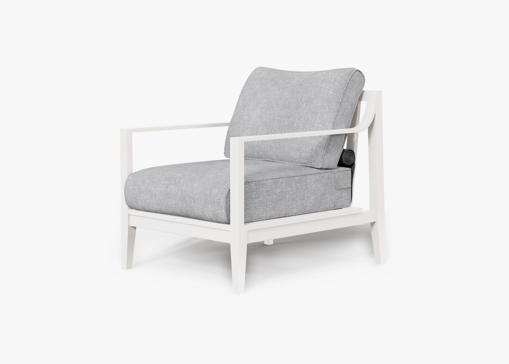 White Aluminum Outdoor Armchair, front. Comfortable, durable, and weather resistant outdoor seating with memory foam. #color_pacific fog gray