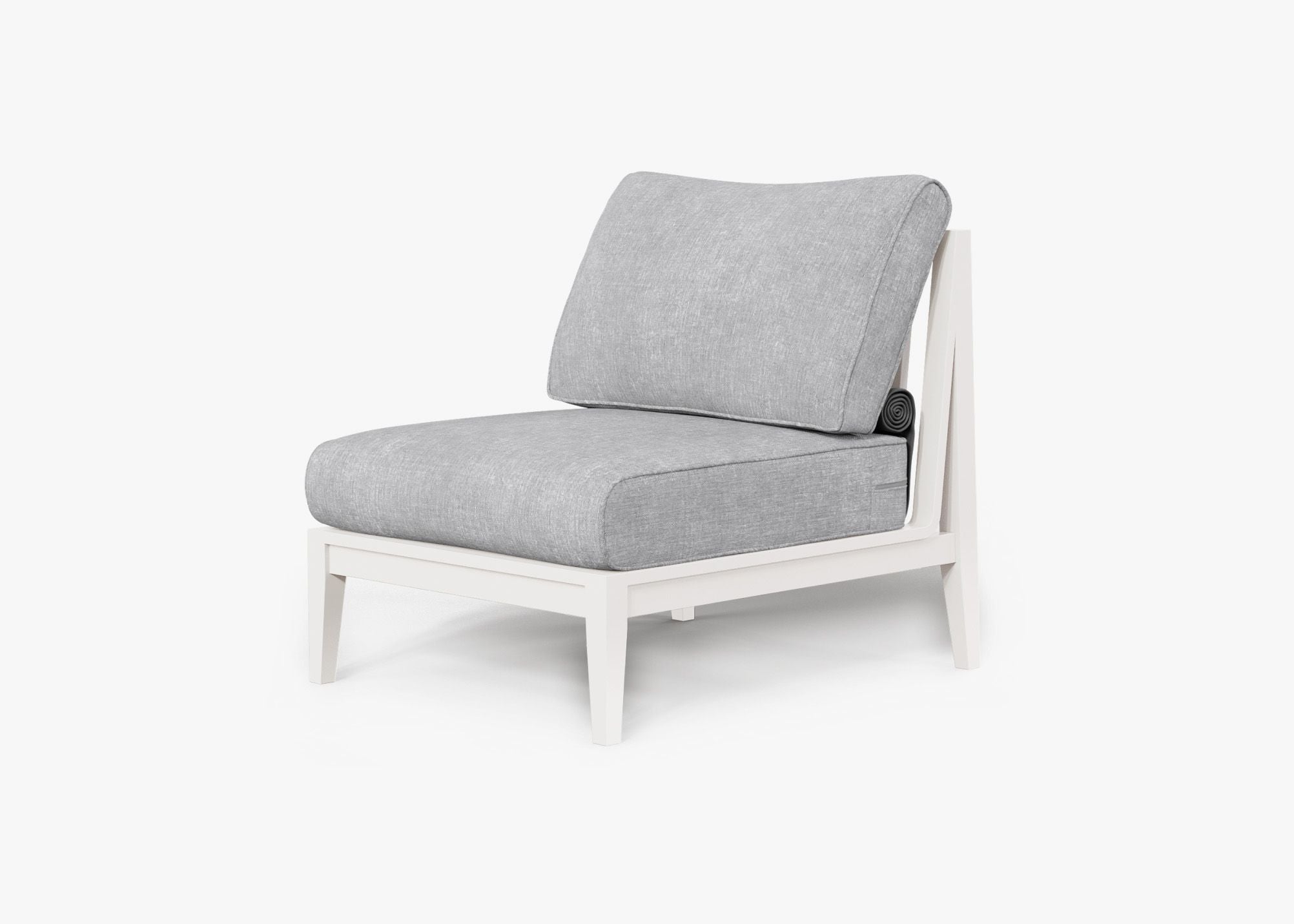 White Aluminum Outdoor Armless Chair, front. Comfortable, durable, and weather resistant outdoor seating with memory foam. #color_pacific fog gray