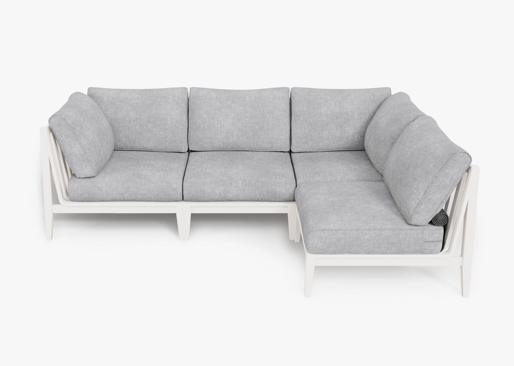 White Aluminum Outdoor L Sectional - 4 Seat, front. Comfortable, durable, and weather resistant outdoor seating with memory foam. #color_pacific fog gray