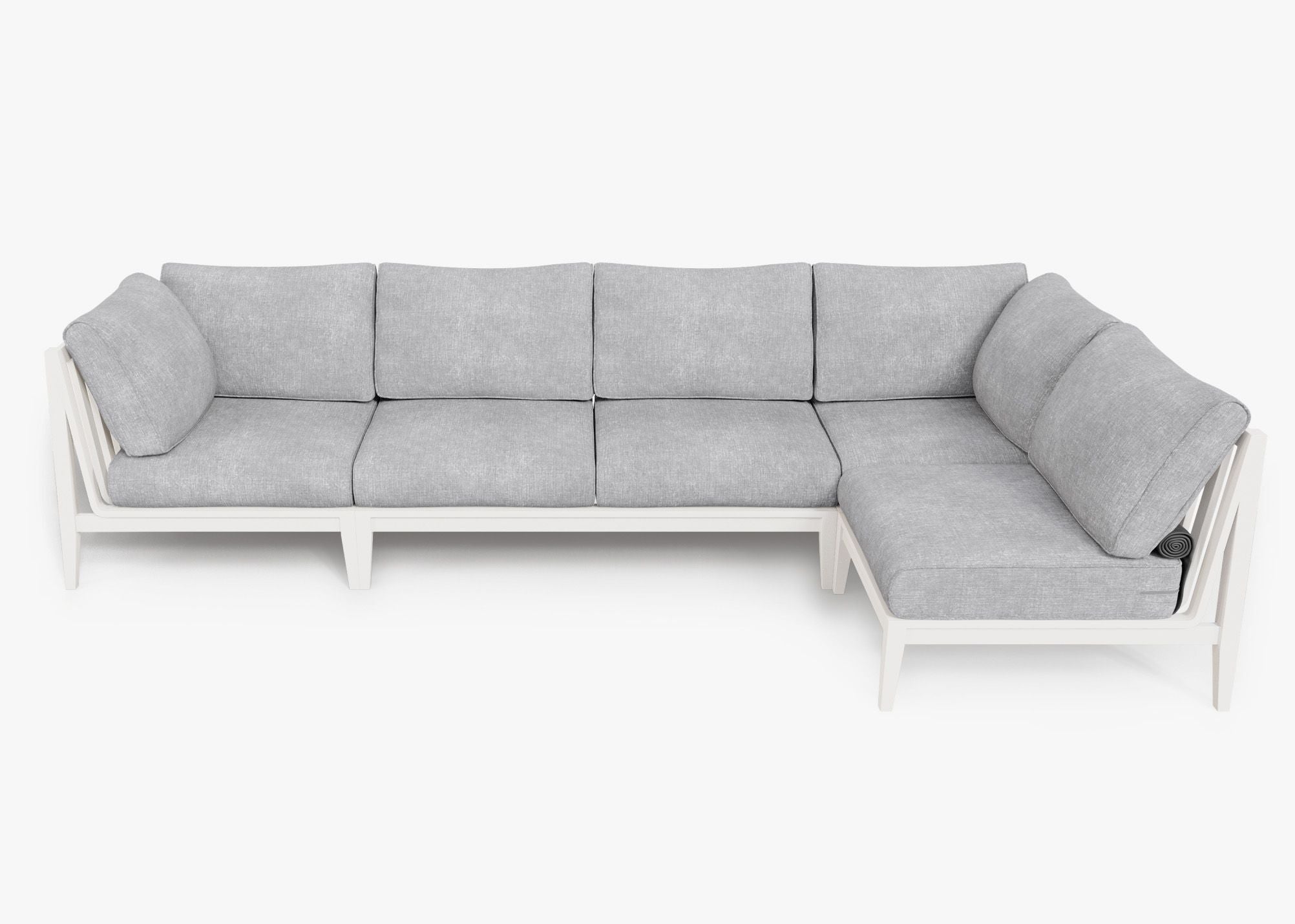 White Aluminum Outdoor L Sectional - 5 Seat, front. Comfortable, durable, and weather resistant outdoor seating with memory foam. #color_pacific fog gray