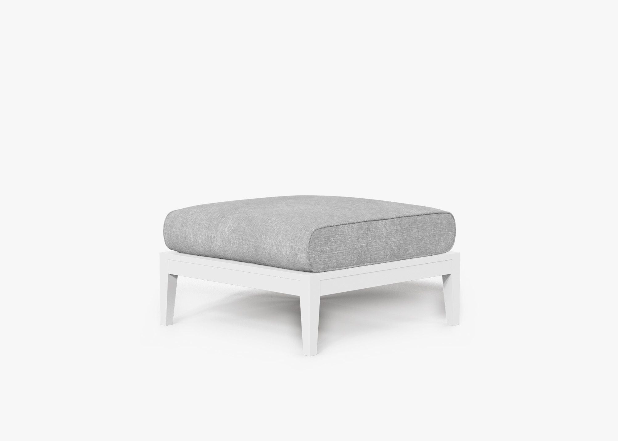 White Aluminum Outdoor Ottoman, front. Comfortable, durable, and weather resistant outdoor seating with memory foam. #color_pacific fog gray