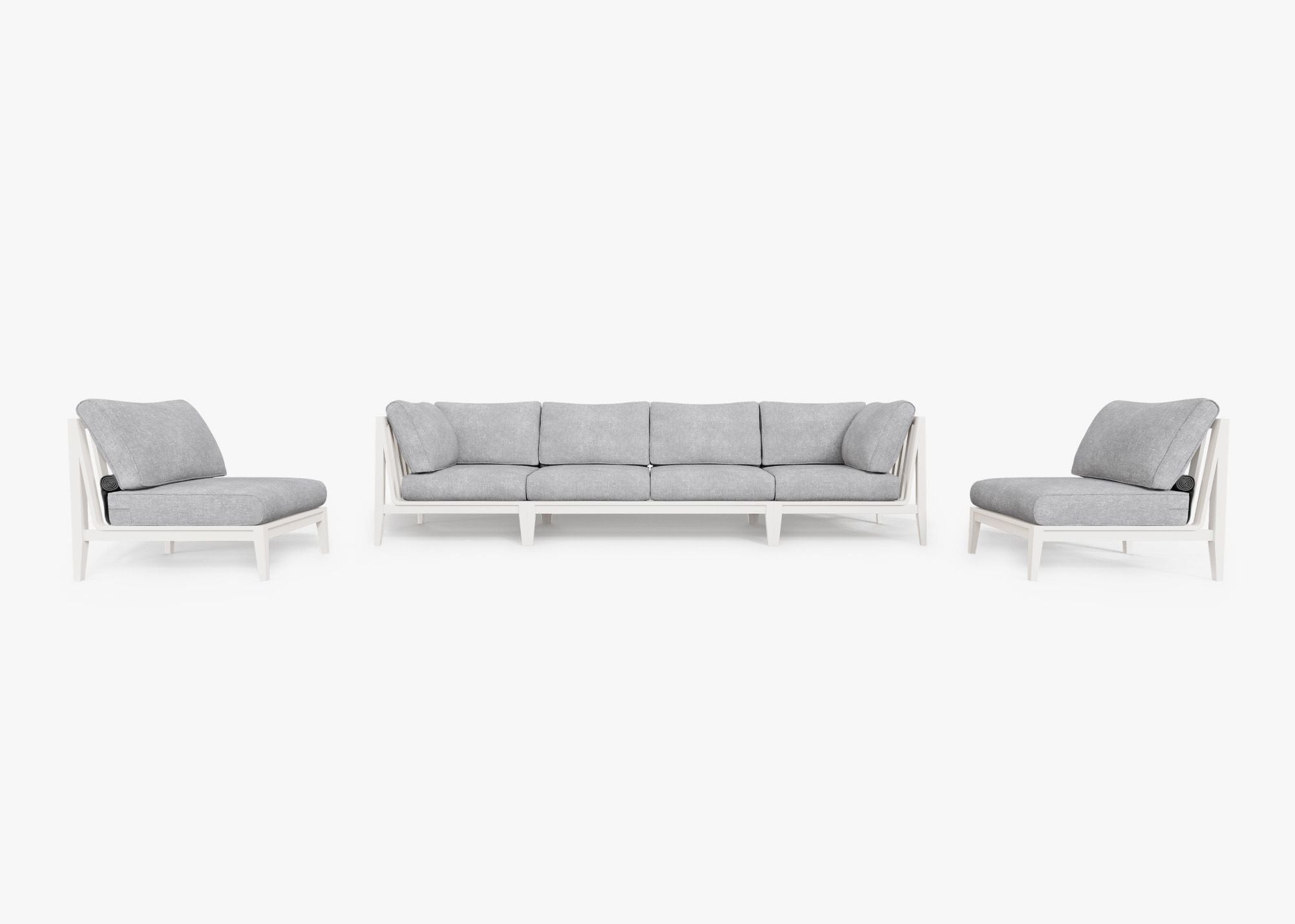 White Aluminum Outdoor Sofa with Armless Chairs - 6 Seat, front. Comfortable, durable, and weather resistant outdoor seating with memory foam. #color_pacific fog gray