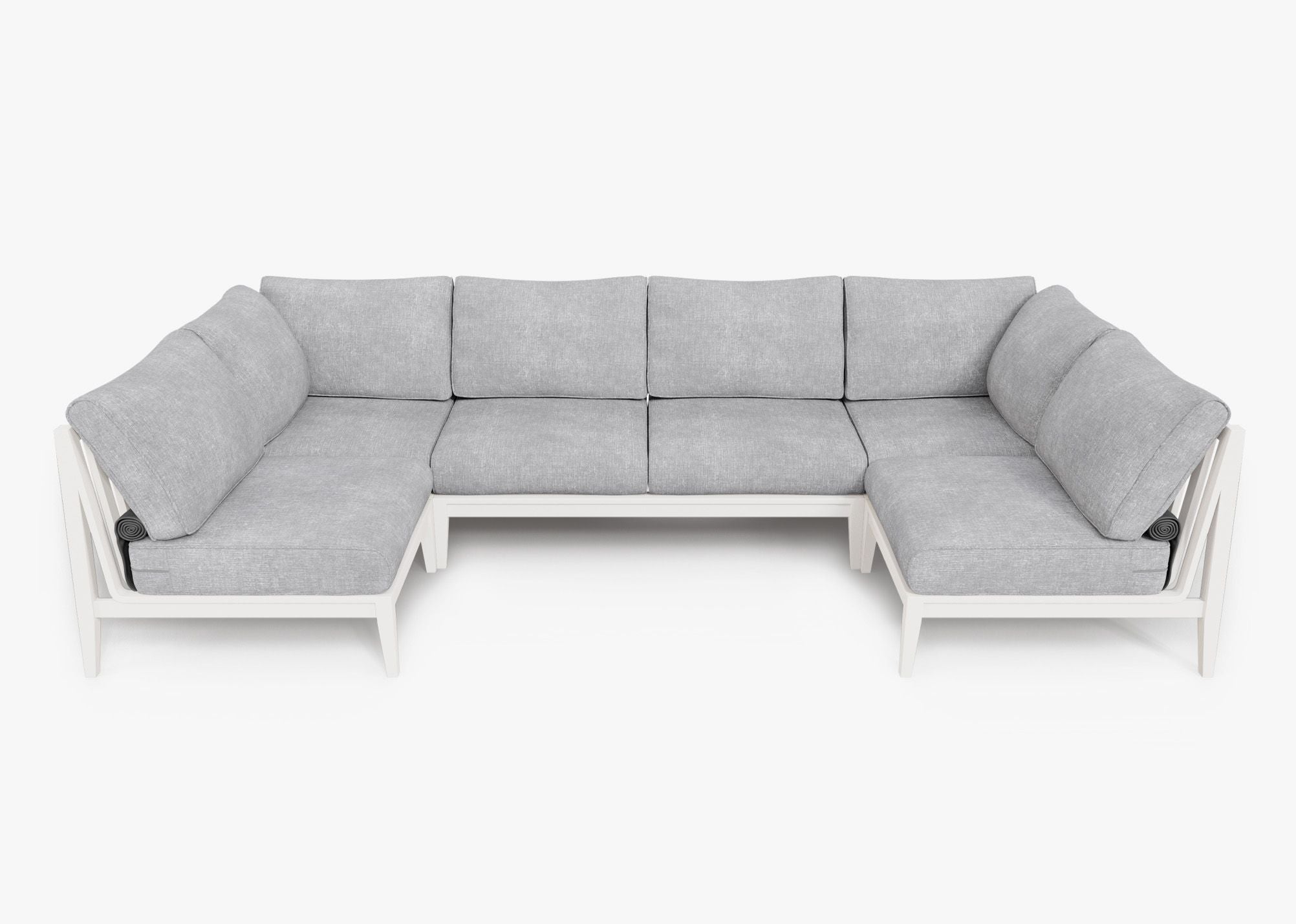 White Aluminum Outdoor U Sectional - 6 Seat, front. Comfortable, durable, and weather resistant outdoor seating with memory foam. #color_pacific fog gray