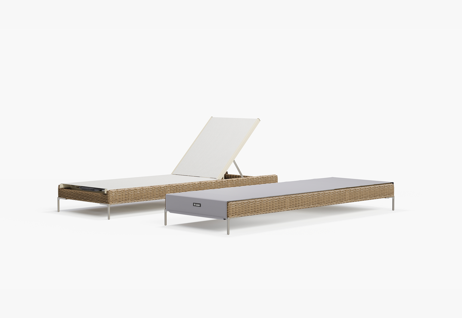 Wicker Outdoor Core Chaise Lounge set with adjustable reclining chaise and matching outdoor daybed on white background