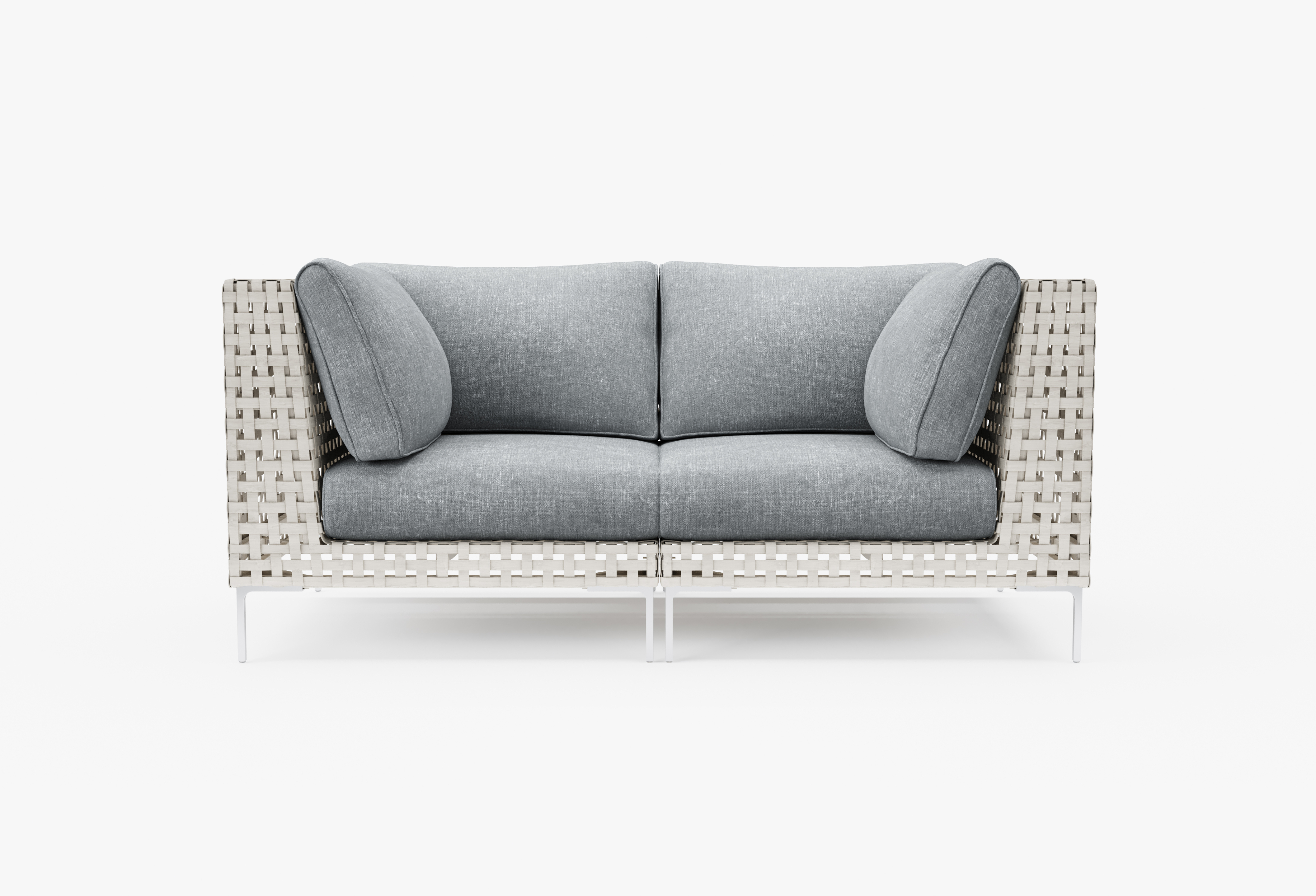Open Weave Wicker Outdoor Loveseat in Pacific Fog Gray #color_pacific fog gray